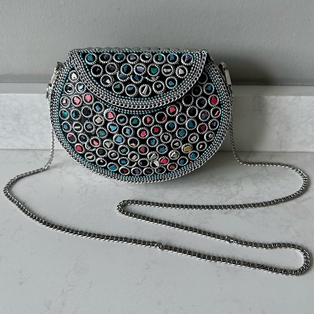 NEW Never Used Ramla Handmade Silver with Multi Colored Mosaic Beaded Clutch - Picture 3 of 9